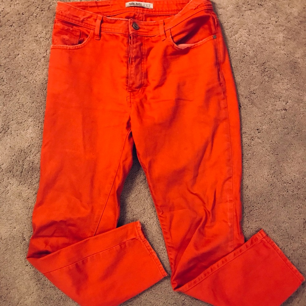 Zara red cropped ankle jeans